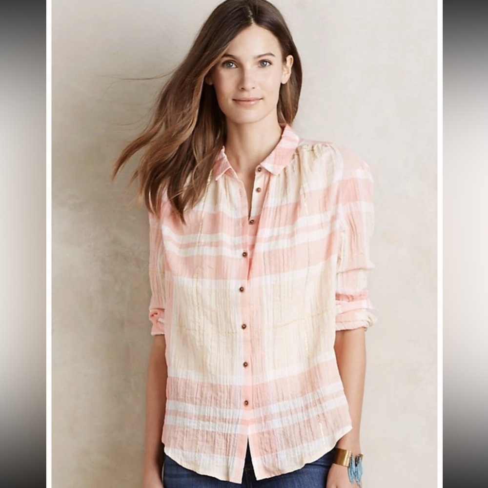 Anthropologie Holding Horses Gailen Plaid Long Sleeve Button Down Blouse